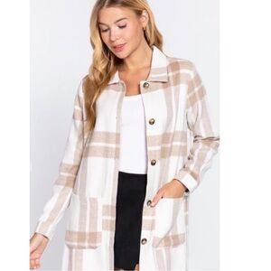 Active USA Cream and Tan Plaid Jacket